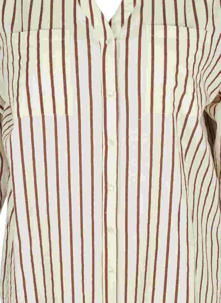 Lang stripete bomullsskjorte med V-hals, Stripe, Packshot image number 2