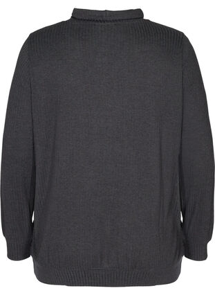 Langermet genser med høy hals og snøre, Dark Grey Melange, Packshot image number 1