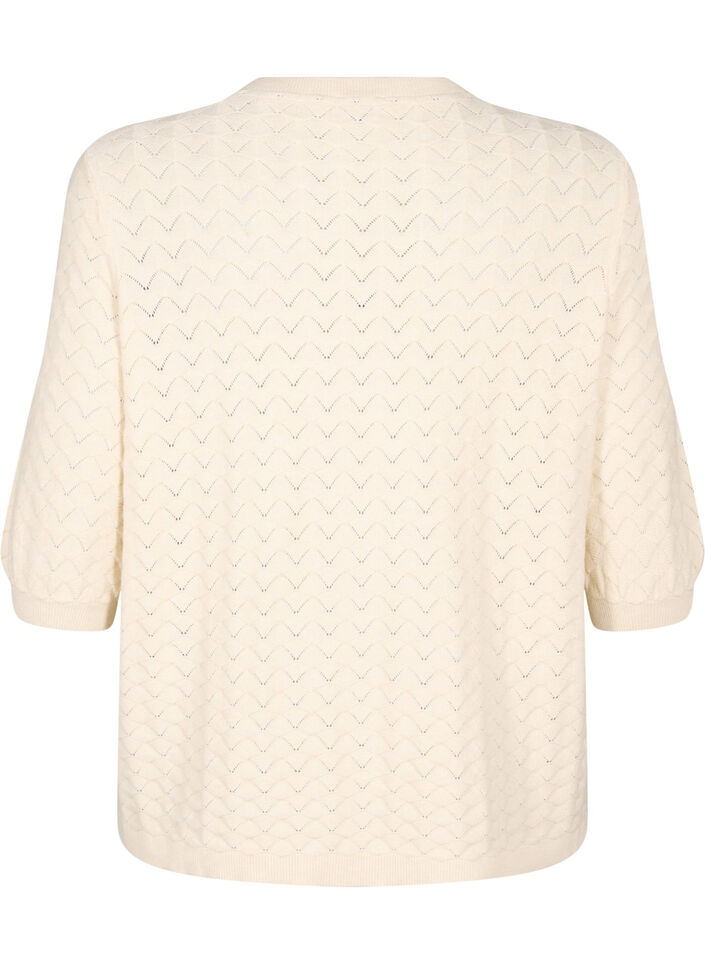 Strikket bluse med hullmønster og korte ermer, Birch Mel., Packshot