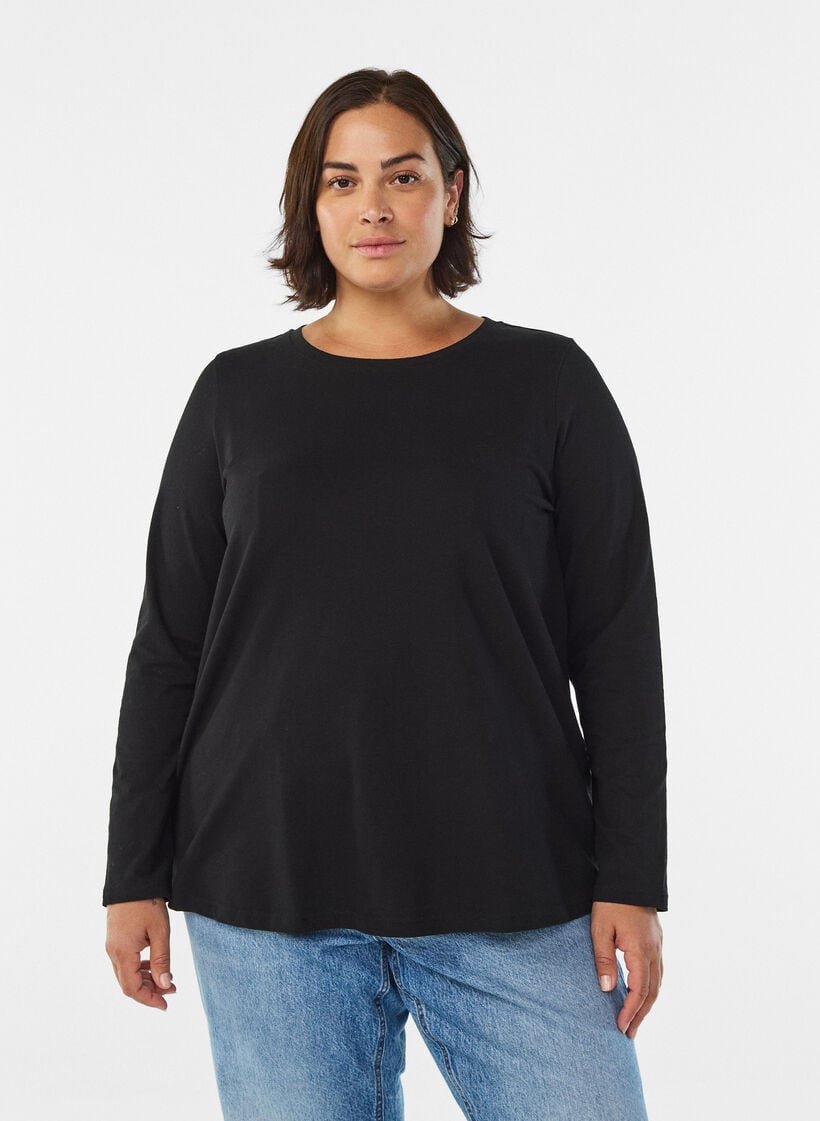 Basis jersey bluse med lange ermer, Svart, Model image number 0