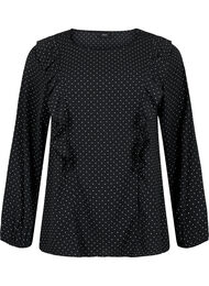 Bluse med lange ermer og volanger, Black Dot