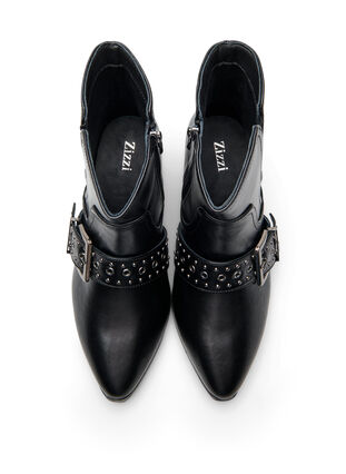 Zizzi Wide fit - Skinn ankelstøvlett med stropp og nagler, Black, Packshot image number 2
