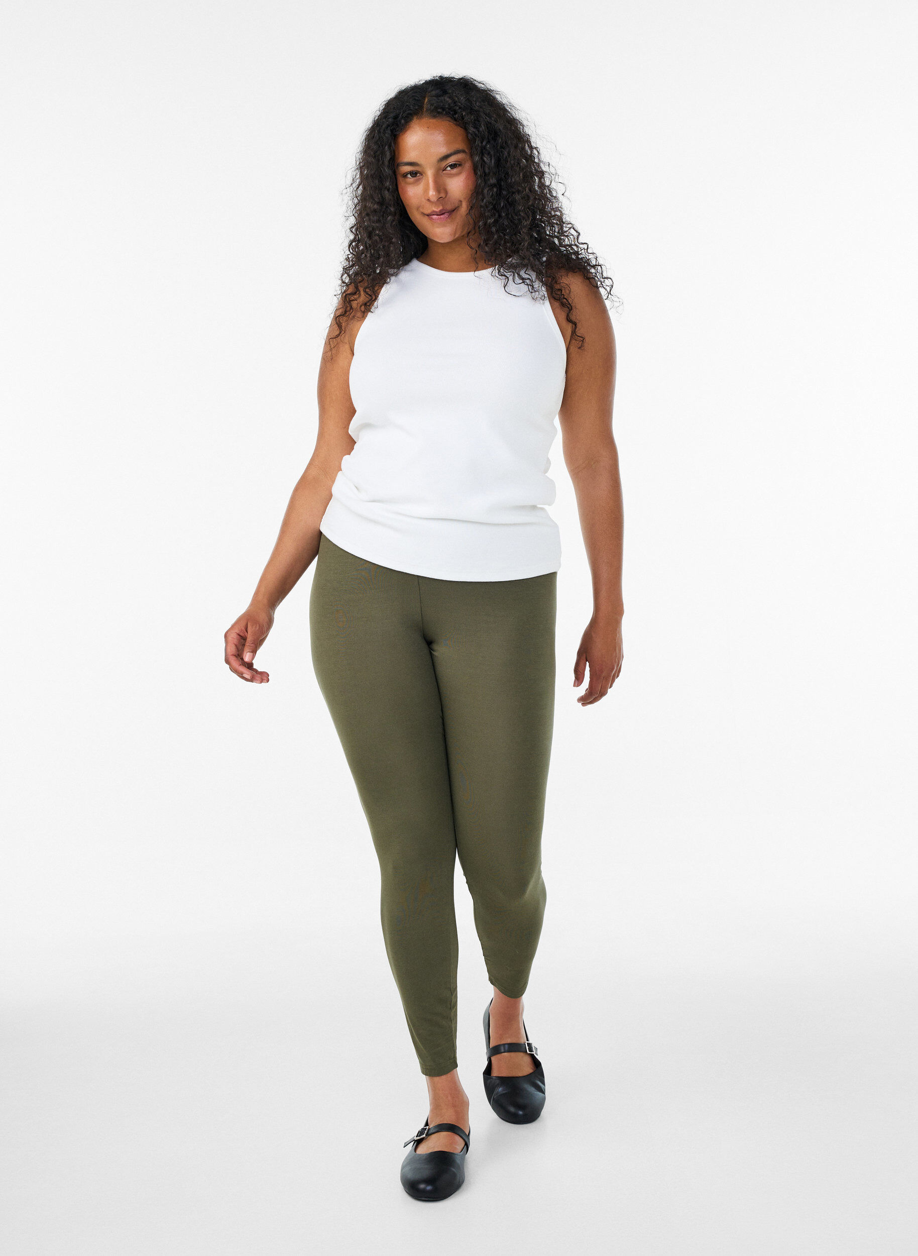 ZizziBasis leggings i viskose, Gr&oslash;nn, Model image number 1