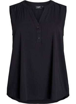 Zizzi FLASH - Ermeløs bluse i viskose, Svart, Packshot image number 0
