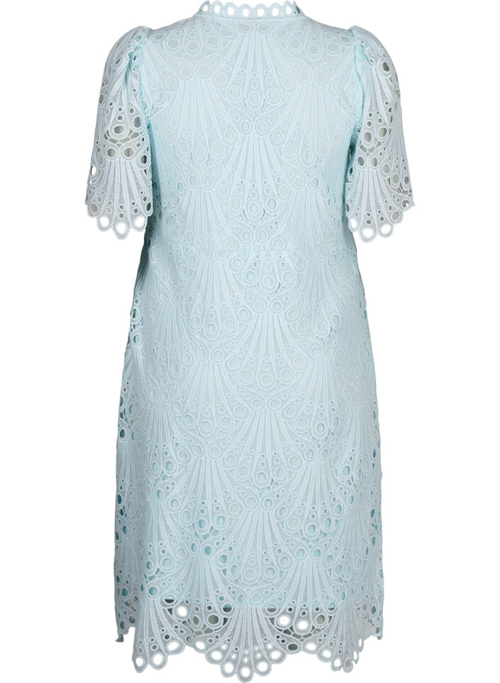 Heklet kjole med korte ermer, Delicate Blue, Packshot image number 1