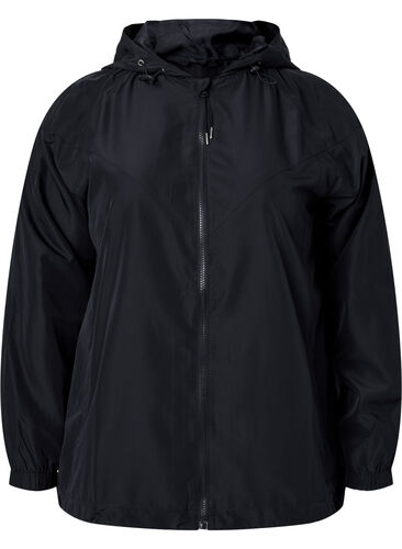 Kort jakke med hette og justerbar bunn, Black, Packshot image number 0
