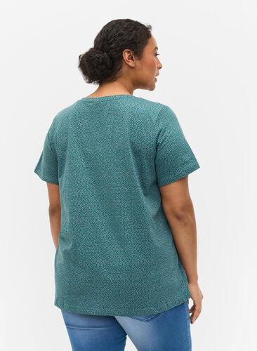 Mønstrete T-skjorte i bomull, Balsam Green DOT, Model image number 1