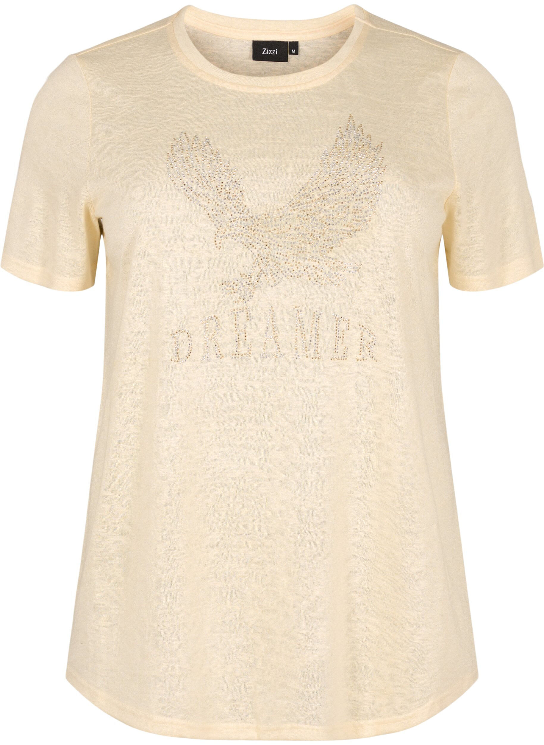 Zizzi T-skjorte med nagler og rund hals, Buttercream, Packshot image number 0