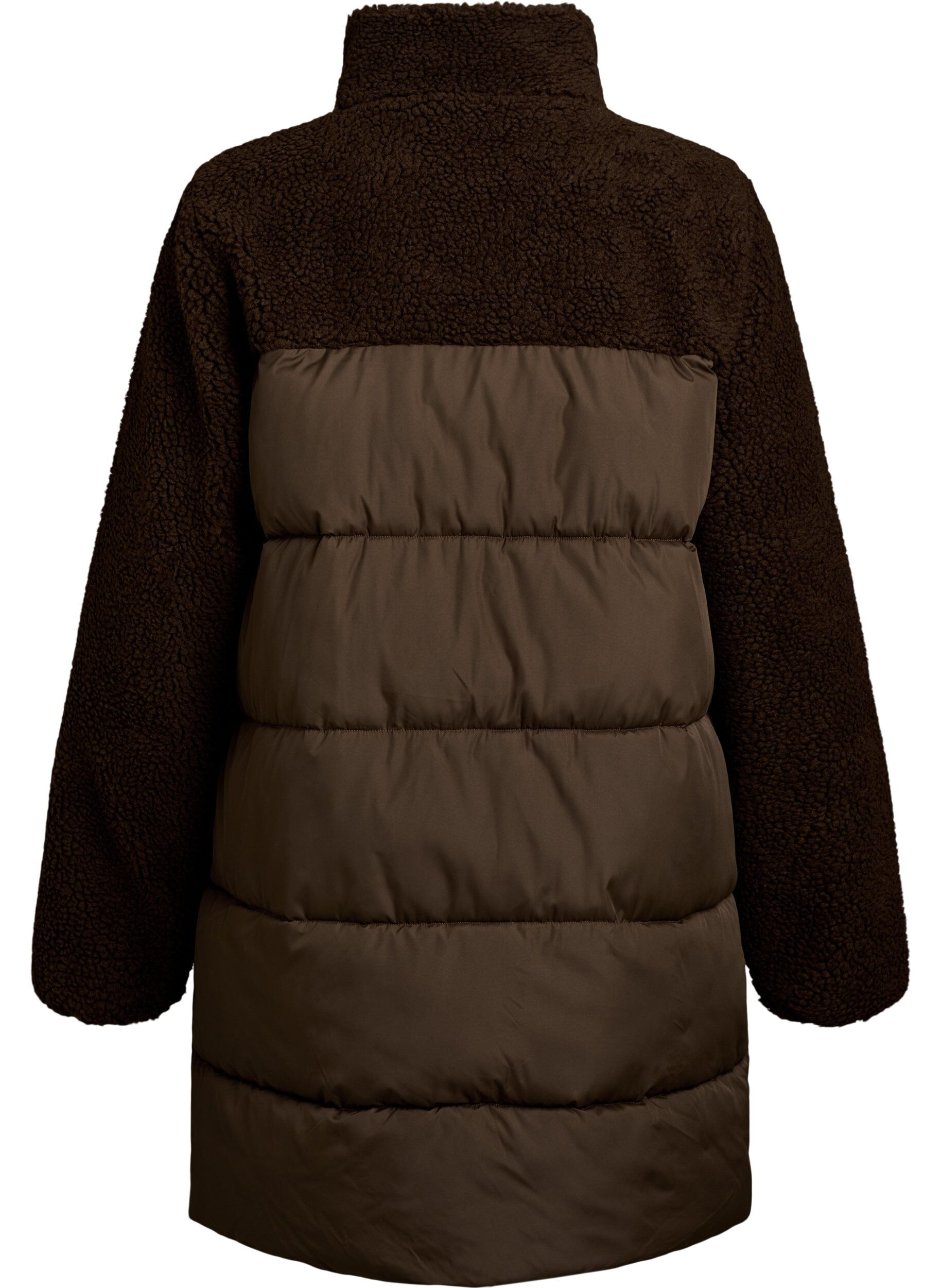 ZizziMidilang pufferjakke med teddyfleece, Brun, Packshot image number 1