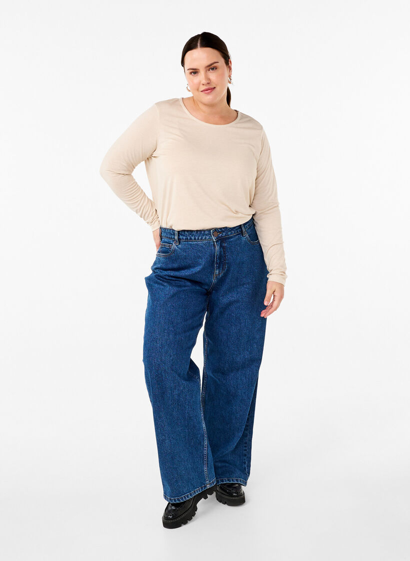 Langermet T-skjorte med rund hals, Oatmeal Mel., Model image number 2