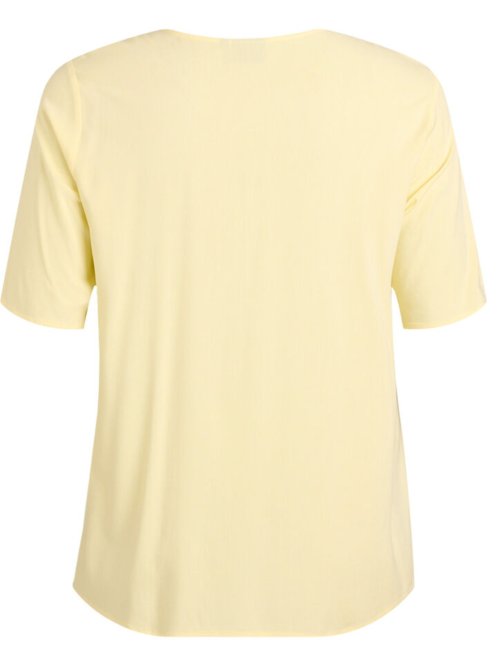 Vevet bluse med korte ermer og rund hals, Gul, Packshot image number 1