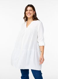 Tunika med V-hals og rynkede detaljer, Hvit Tunika med V-hals og rynkede detaljer, Hvit, Model