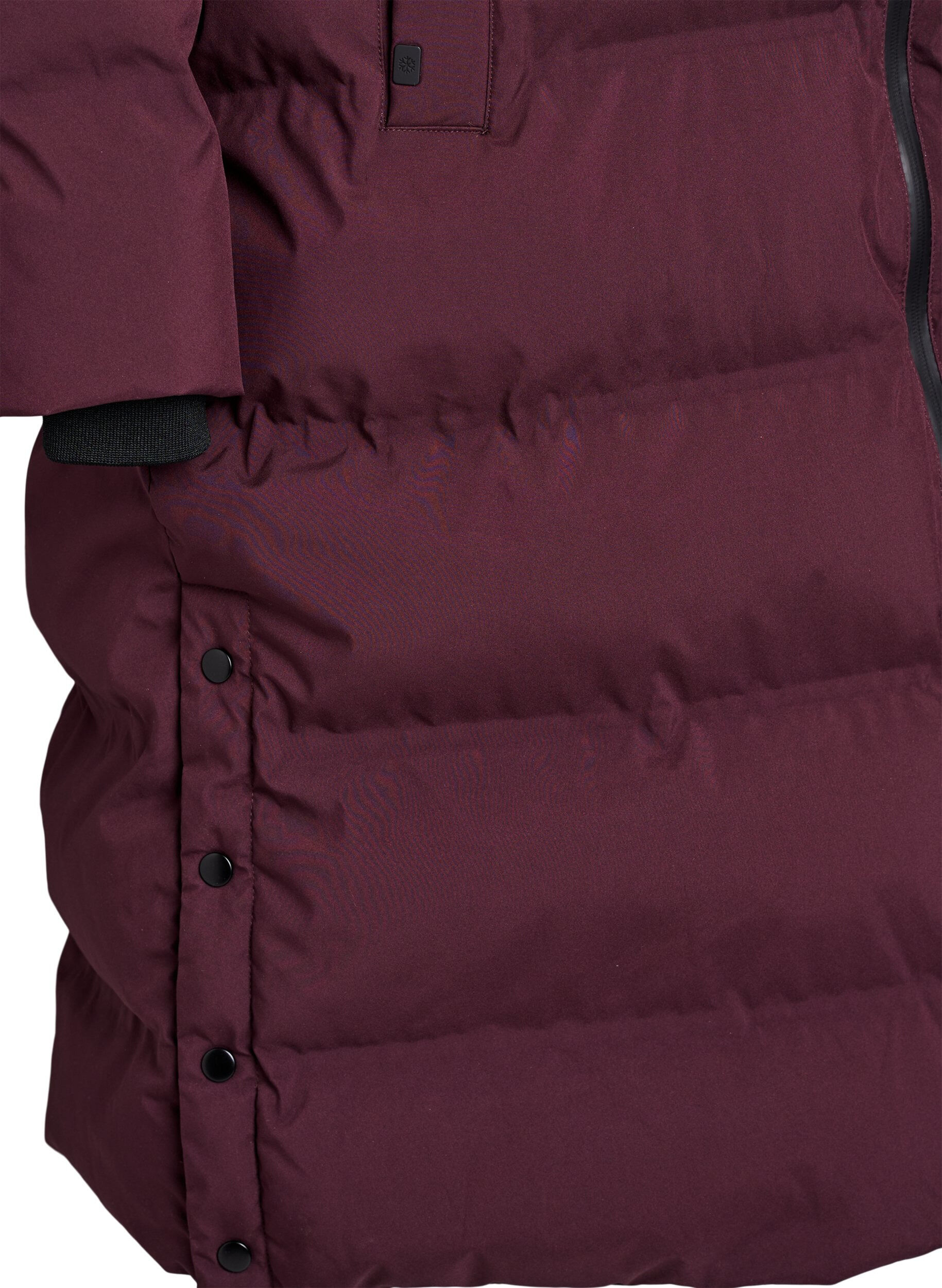 ZizziLang vinterk&aring;pe med hette, M&oslash;rk Bordeaux, Packshot image number 3