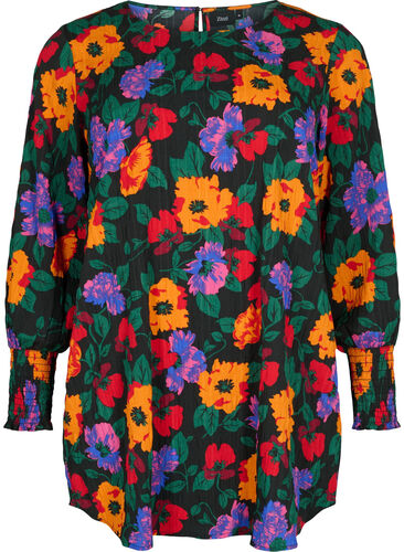 Blomstrete tunika med smock, Multi Flower AOP, Packshot image number 0