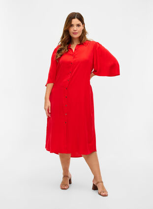 Skjortekjole med 3/4-ermer, Fiery Red, Model image number 2