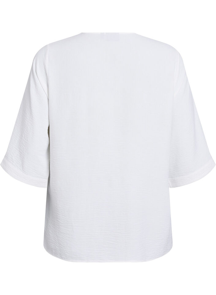 Skjortebluse med v-hals og 3/4 ermer, Vanilje, Packshot image number 1