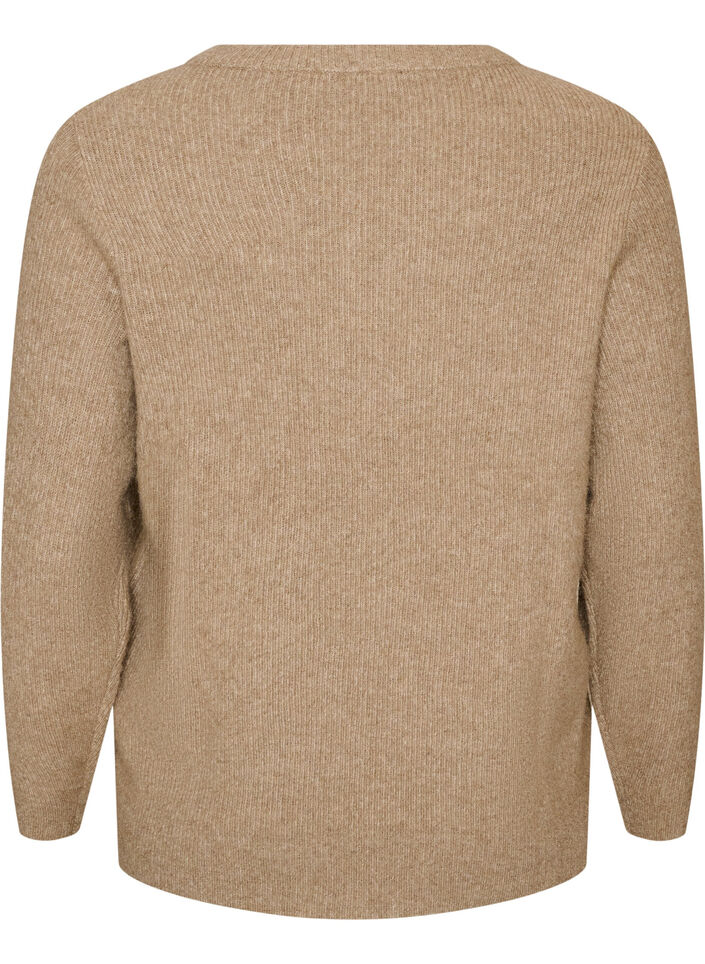 Melert strikkebluse med rund hals, Beige, Packshot image number 1