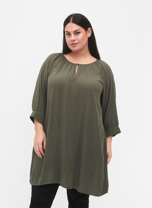 Tunika i viskose med 3/4-ermer, Thyme, Model image number 0