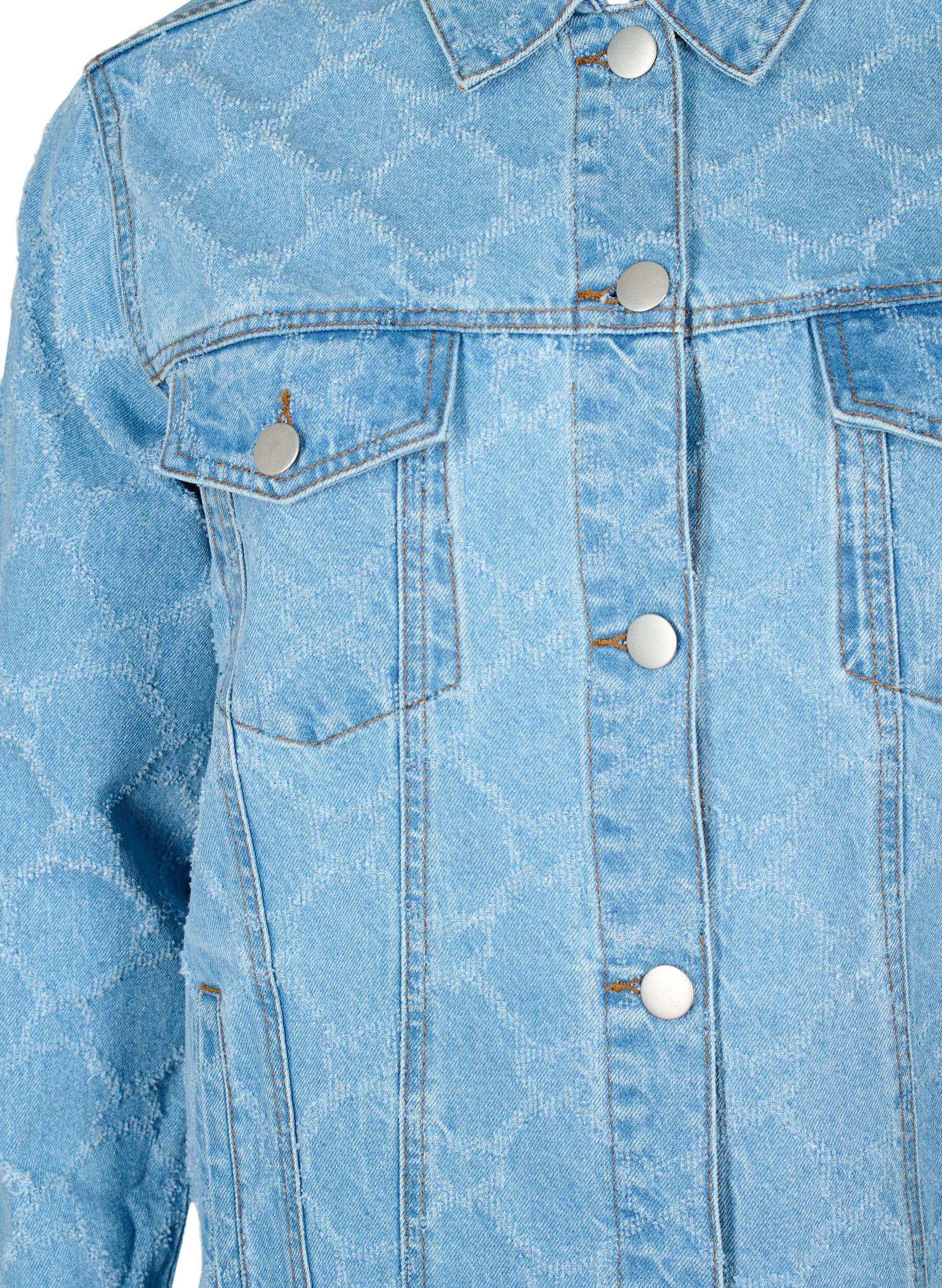 Zizzi Dongerijakke med &oslash;deleggelsesm&oslash;nster, Blue denim, Packshot image number 2