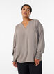 Bluse med smockmansjetter og V-hals, Beige, Model image number 0