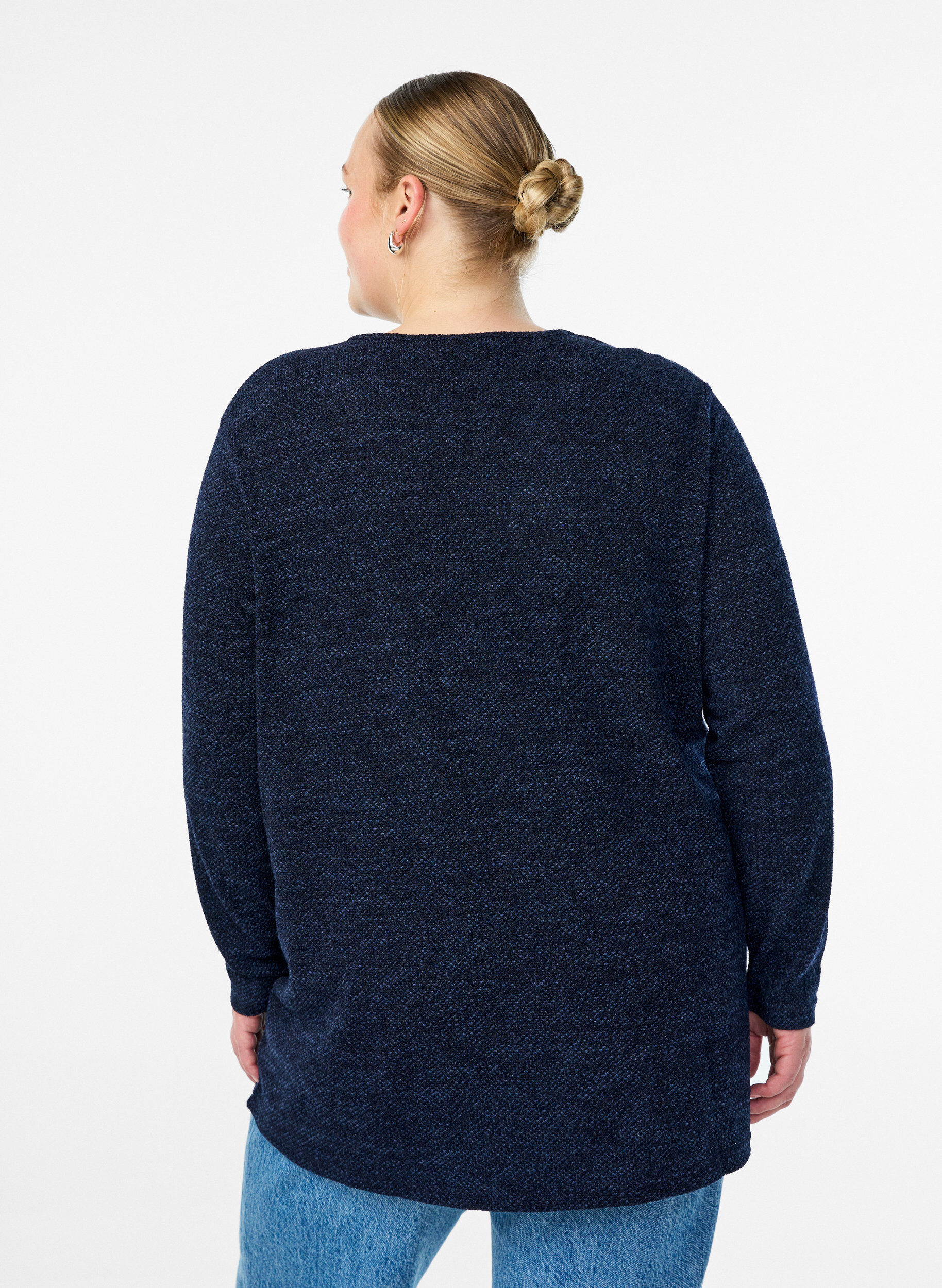 ZizziLangermet bluse med tekstur, Bl&aring;, Model image number 2