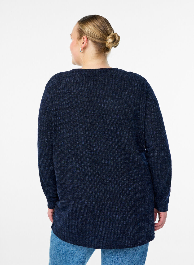 Langermet bluse med tekstur, Bl&aring;, Model image number 2