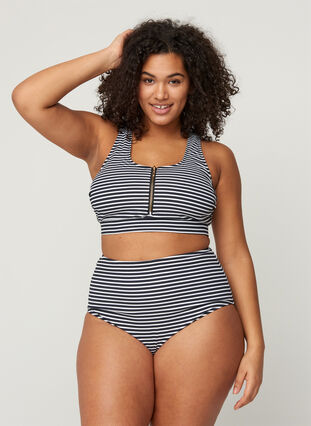 Stripete bikinitruse med høyt liv, Navy Striped, Model image number 0