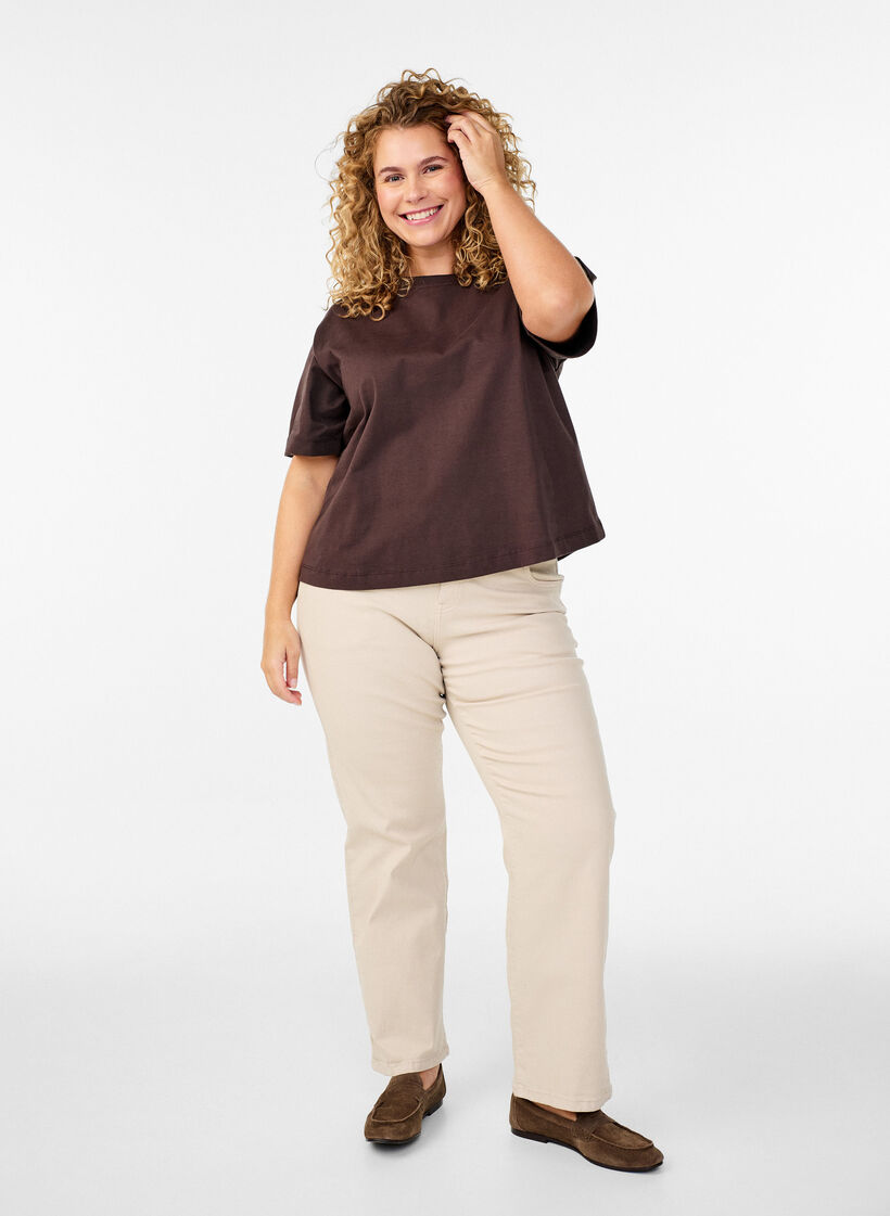 Gemma jeans med høy midje, Beige, Model image number 0