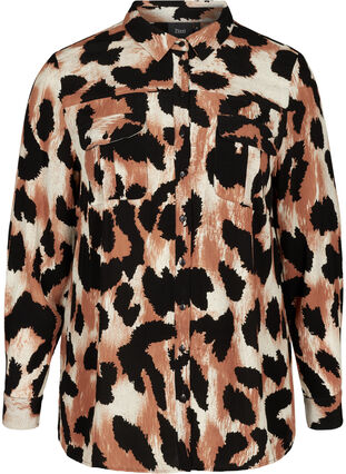 Viskoseskjorte med leopardmønster, Black AOP, Packshot image number 0