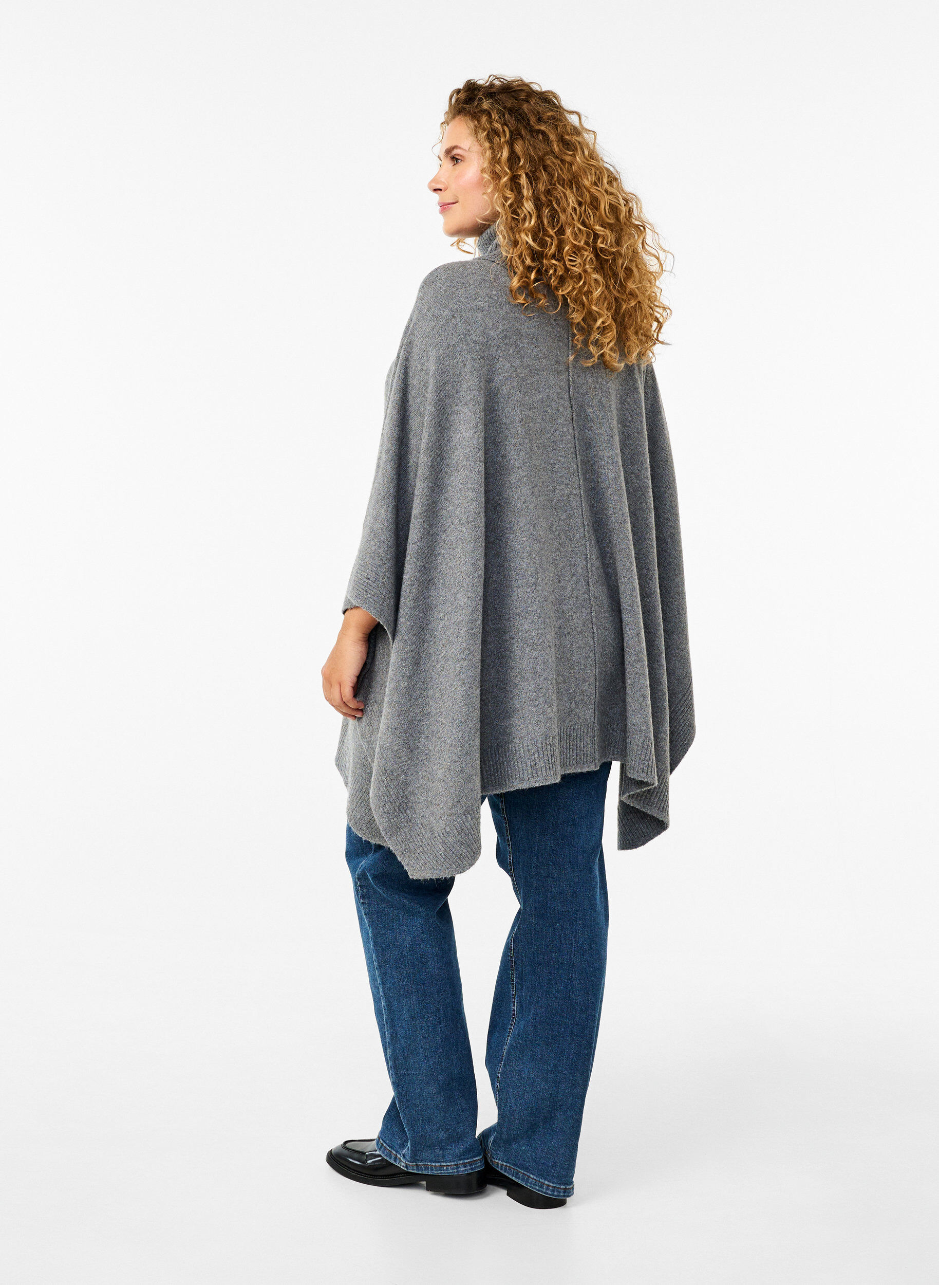 Zizzi Poncho med h&oslash;y hals, Medium Grey Melange, Model image number 1