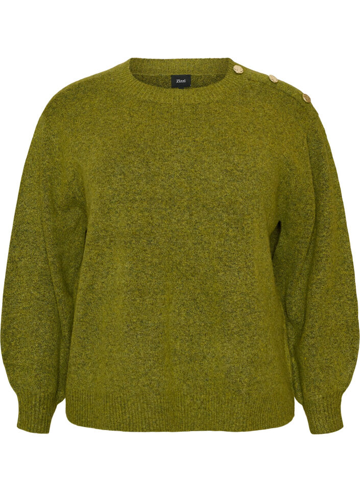 Strikket bluse med knappdetalj, Gr&oslash;nn, Packshot image number 0