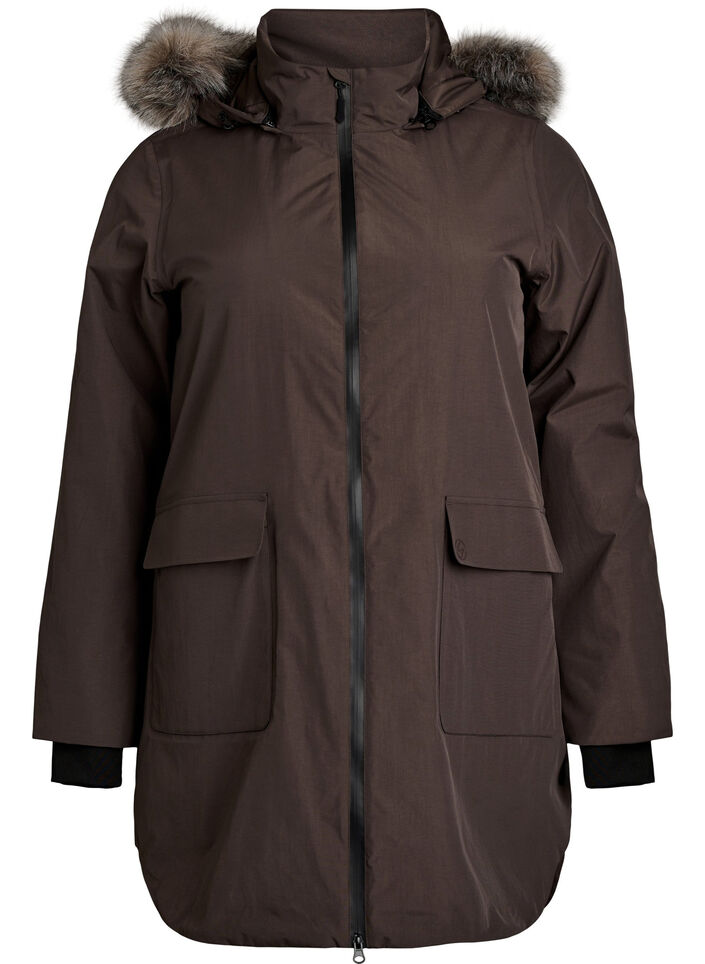 Vanntett parkas med hette, Brun, Packshot image number 0