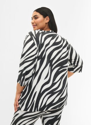 Bluse med sebratrykk og 3/4-ermer, White Zebra, Model image number 1