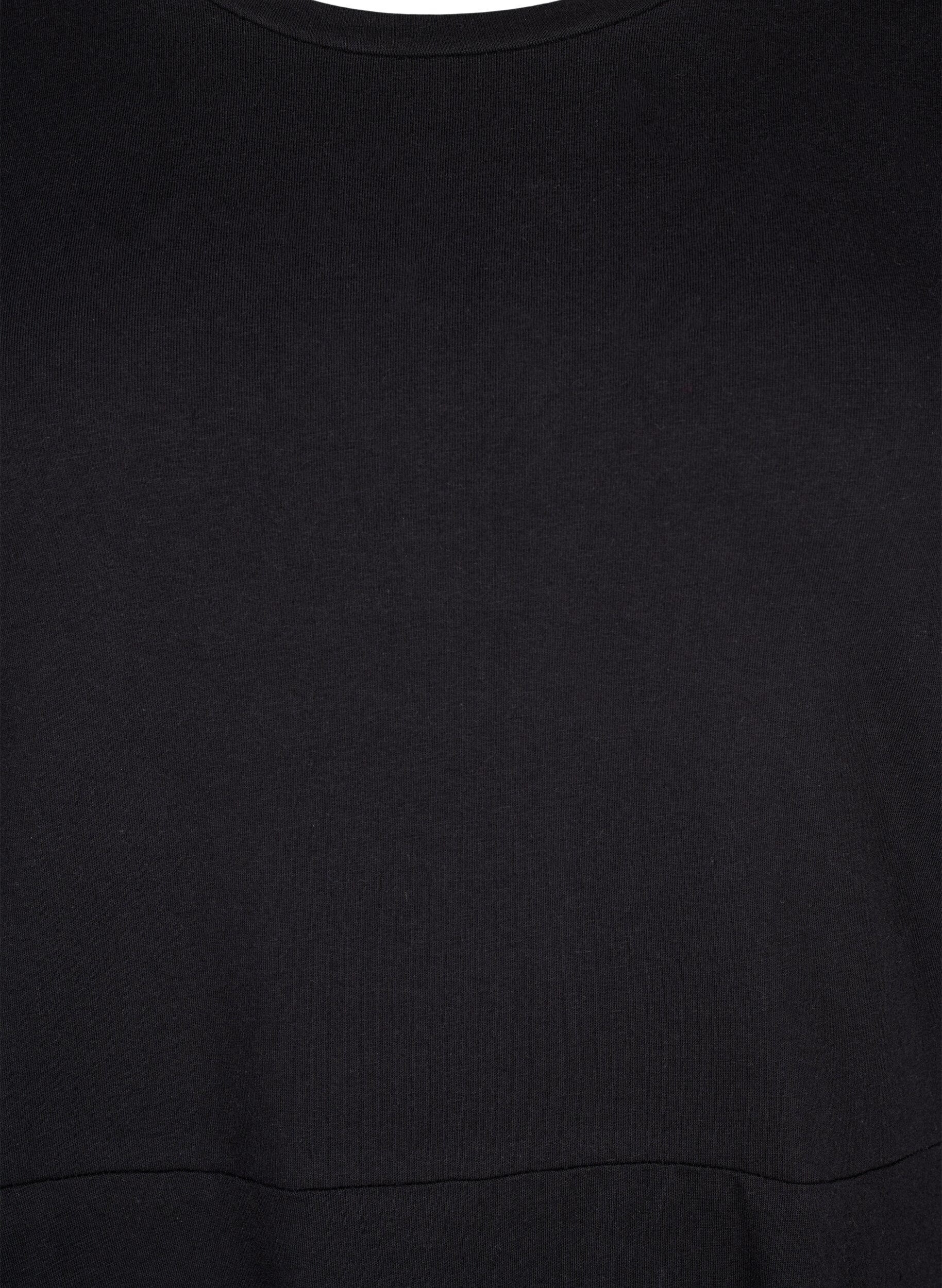 Zizzi Ensfarget bomullskjole med korte ermer, Black Solid, Packshot image number 2