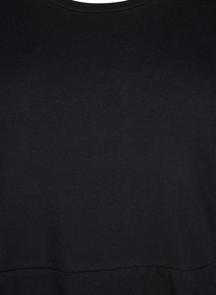 Ensfarget bomullskjole med korte ermer, Black Solid, Packshot image number 2