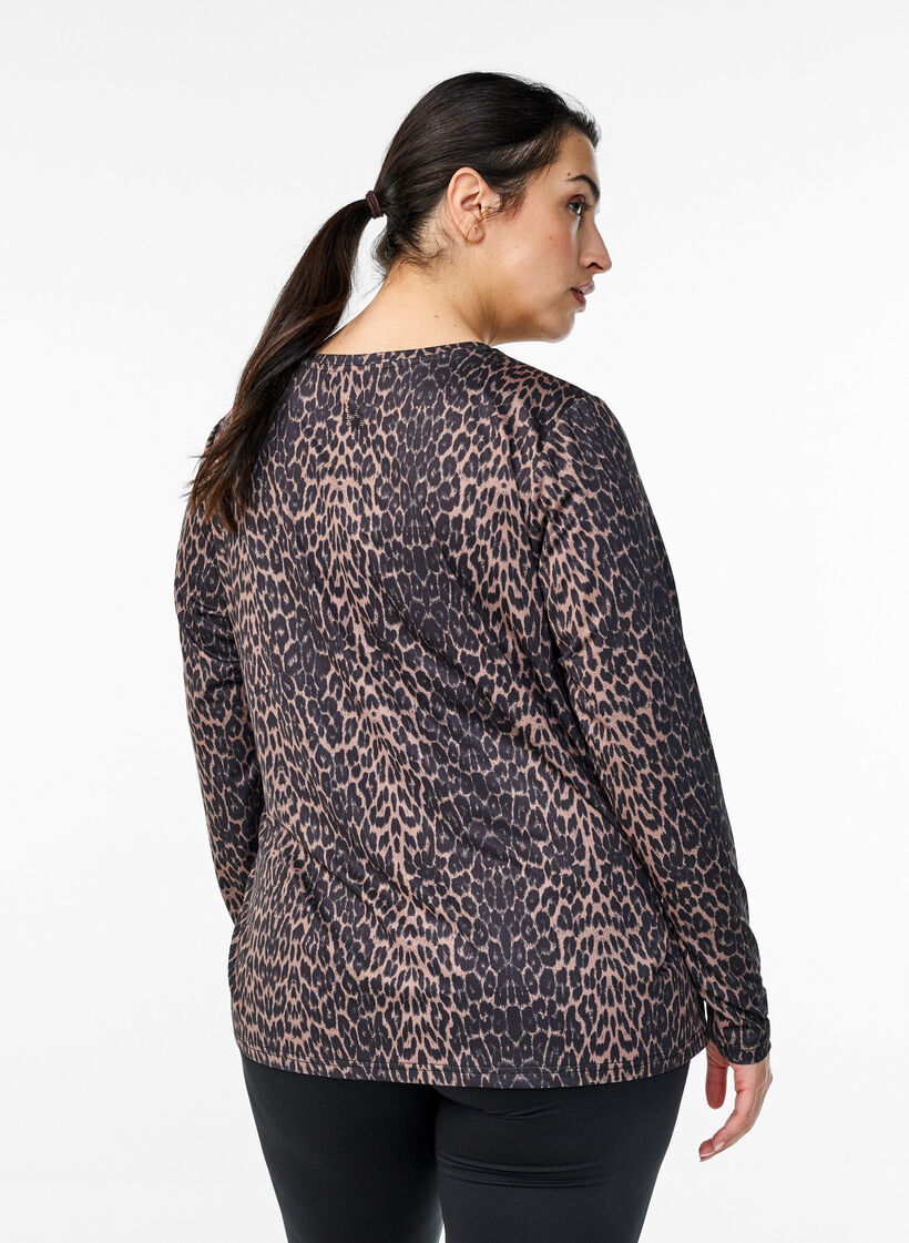 Langermet treningstopp med leopardtrykk, Brun, Model image number 2