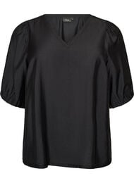 Viskosebluse med V-hals, Svart