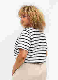Stripete bomulls T-skjorte med V-hals, Bright White Stripe, Model