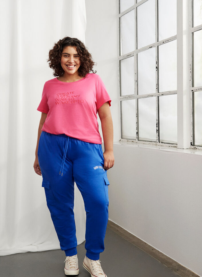 T-skjorte i bomull med trykk og korte ermer, Hot Pink Create, Image