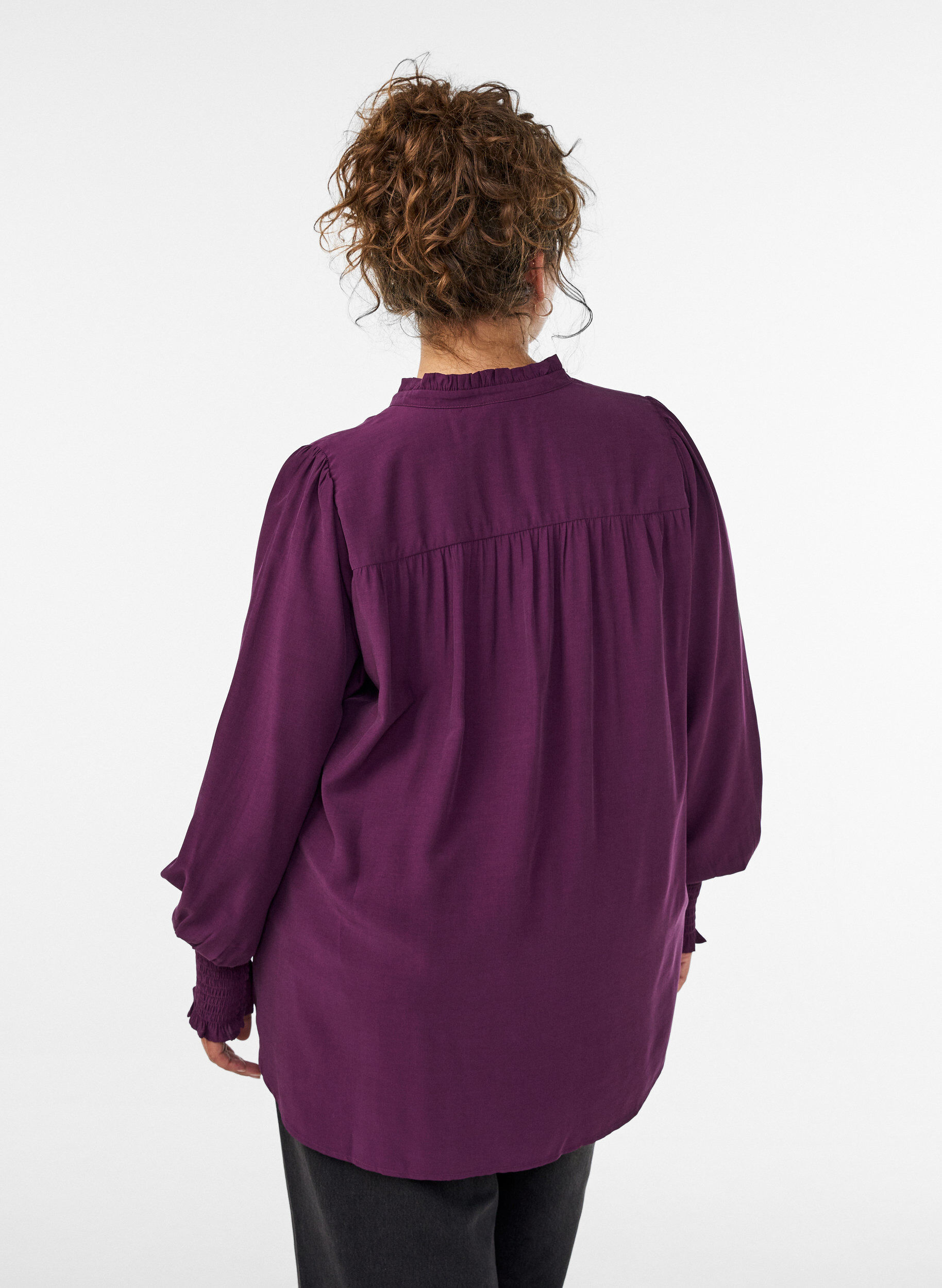 ZizziBluse med rysjekrage og rynking, Lilla, Model image number 2