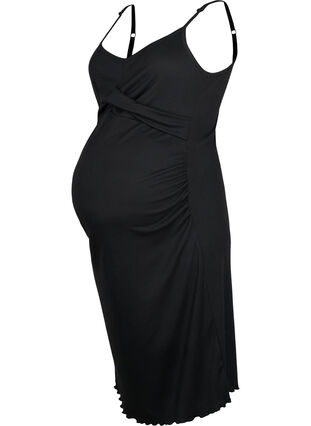 Kjole i ribbet materiale til gravide, Black, Packshot image number 0