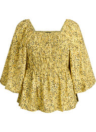Bluse med smock og firkantet utringning, Gul