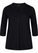 Bluse i bomull med 3/4-ermer, Black, Packshot image number 0
