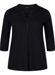 Bluse i bomull med 3/4-ermer, Black