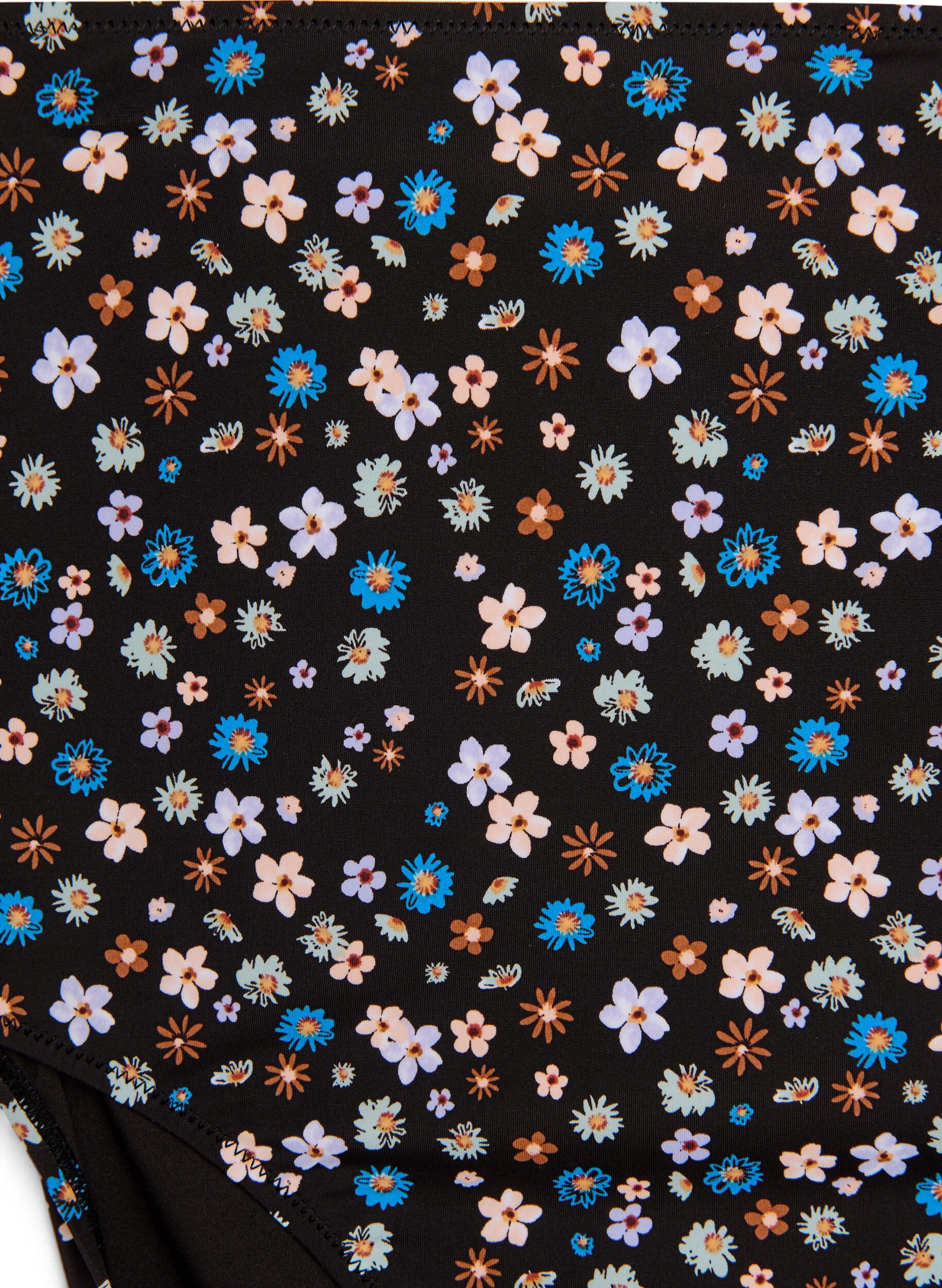 Zizzi Ekstra h&oslash;y midje bikiniunderdel med blomstertrykk, Brun, Packshot image number 2