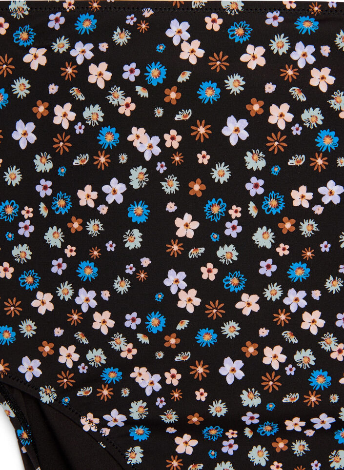 Ekstra h&oslash;y midje bikiniunderdel med blomstertrykk, Brun, Packshot image number 2