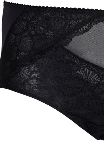 Truse med høyt liv, blonder og mesh, Black, Packshot image number 2