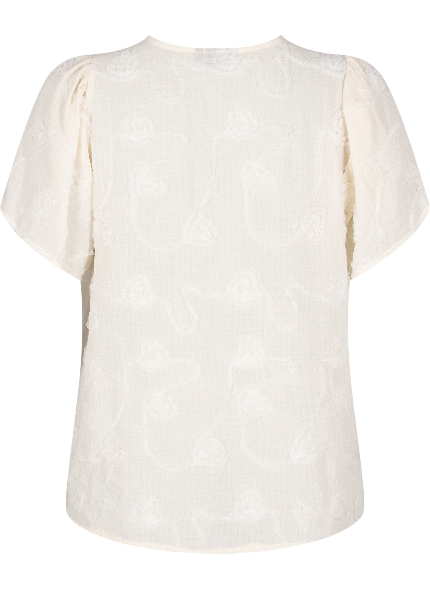 Zizzi Kortermet bluse med 3D blomstreffekt, Beige, Packshot image number 1