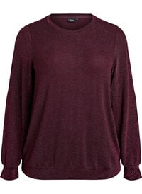 Bluse med fiskebensmønster og glittertråd, Mørk Bordeaux Bluse med fiskebensmønster og glittertråd