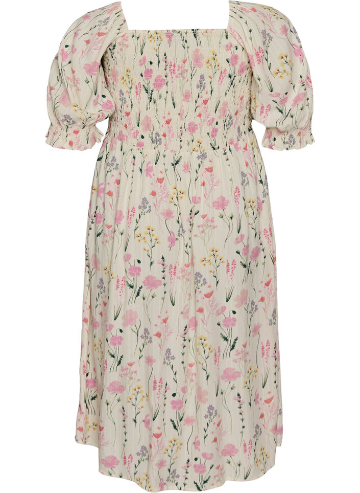 Blomstrete sommerkjole i viskose, Vanilje, Packshot image number 1